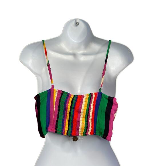 Pride Women's Rainbow Striped Cropped Top Size M Parade Vibrant Gay Forever 21 - Picture 2 of 12
